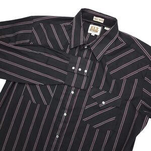 Ely Cattleman Shirt Mens Large Tall Black Stripe Western Pearl Snap Cowboy